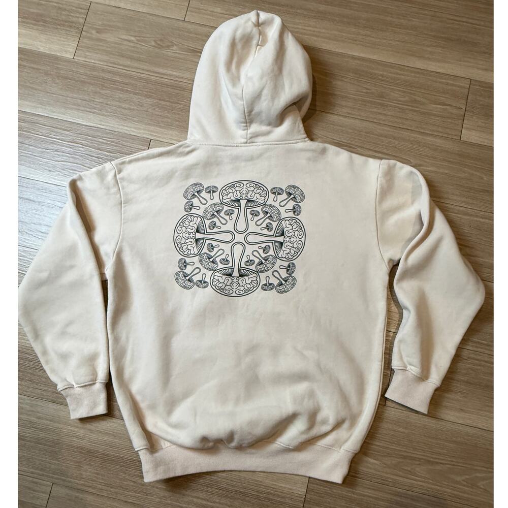 Psilo Mens Cream Cotton Mushroom Mandala Graphic Pullover Hoodie L